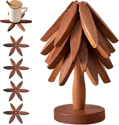 🎅 Julrea – 50 % RABATT 🎄✨ Set med naturliga underlägg – 4 underlägg i trä och 1 underlägg i form av en julgran