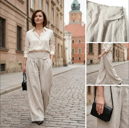 ✨REA – 50 % RABATT👖Dambyxor i bomull och linne med vida ben