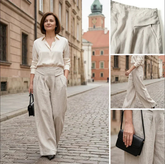 ✨REA – 50 % RABATT👖Dambyxor i bomull och linne med vida ben