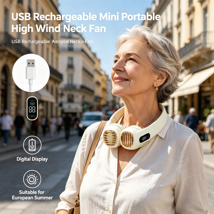 🔥Sommarerbjudanden – hopfällbar, USB-laddningsbar nackfläkt