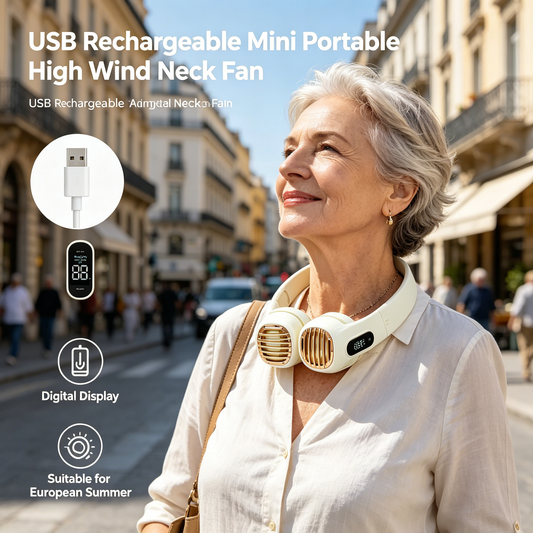 🔥Sommarerbjudanden – hopfällbar, USB-laddningsbar nackfläkt