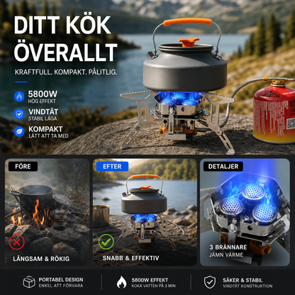 💥Vindbeständig campingkök med 3 brännare för utomhusbruk