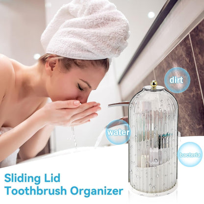 🌸 50 % RABATT JUST NU! 🌸 Tandborsthållare med skjutbart lock – ett snyggt litet förvaringsställe för dina tandborstar. Väggmonterad, dammtät och perfekt för små brittiska badrum och badrum i sovrum 🏠