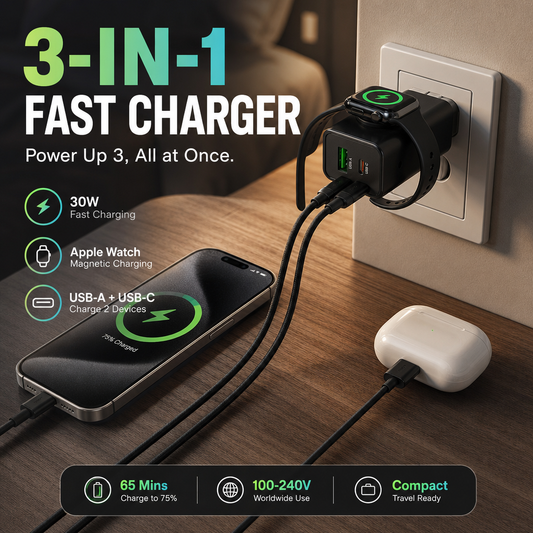 🎉 Ny storsäljare — Över 50 000 sålda! 🔌 Trådlös 3-i-1-väggladdare för klockor – 30 W snabbladdning och magnetisk dockningsstation ⚡