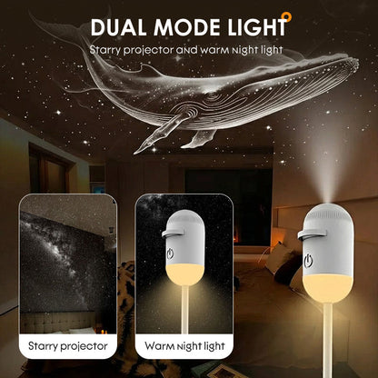 🌌 2-i-1 stjärnhimmelsprojektor och nattlampa – Dubbla lägen, utbytbar film, USB-driven – Skapa en lugn natt och ett drömlikt rum 🛌