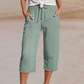 👖 50% RABATT NU!🌿 Dam Plisserade Croppade Byxor – Linne-Bomull Vid Ben & Andningsbar – Sommar Casual Essential 🍃