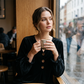 👚 Löst sittande blus med V-ringning för damer – mjuk sammet, lång ärm & andningsbar