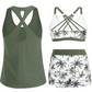 👙 50% RABATT NU! Dam 3‑delad Tankini med shorts – korsrygg, magkontroll & livfulla tropiska mönster – perfekt för strand & pool 🌊☀️
