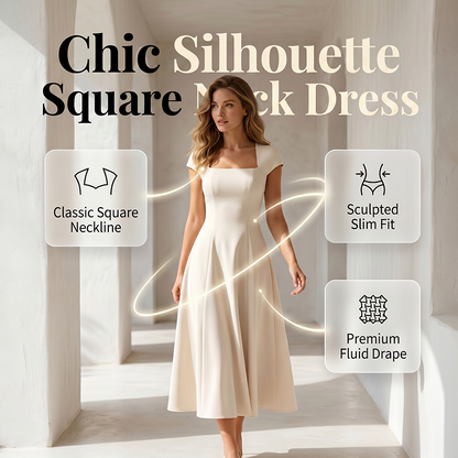 👗✨ Mångsidig square neck A-linje klänning för vardag