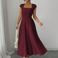 👗✨ Mångsidig square neck A-linje klänning för vardag