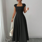 👗✨ Mångsidig square neck A-linje klänning för vardag