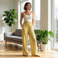 🌿✨Randiga vida byxor med perfekt passform – Randiga byxor i gingham med smockad midja för damer👖