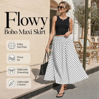 👗 50% RABATT NU! 🌸 Midi-kjol med Prickmönster för Damer – Hög Midja & Flödande Fall – Perfekt för Semester, Brunch & Vardag ☀️