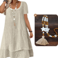 👗 50% RABATT NU! Kortärmad klänning i avslappnad stil med lös passform – dubbellagersfåll, rund halsringning & andningsbar bomull-linne – perfekt för strand, brunch och vardag 🌸✨