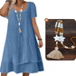 👗 50% RABATT NU! Kortärmad klänning i avslappnad stil med lös passform – dubbellagersfåll, rund halsringning & andningsbar bomull-linne – perfekt för strand, brunch och vardag 🌸✨