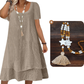 👗 50% RABATT NU! Kortärmad klänning i avslappnad stil med lös passform – dubbellagersfåll, rund halsringning & andningsbar bomull-linne – perfekt för strand, brunch och vardag 🌸✨