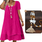 👗 50% RABATT NU! Kortärmad klänning i avslappnad stil med lös passform – dubbellagersfåll, rund halsringning & andningsbar bomull-linne – perfekt för strand, brunch och vardag 🌸✨